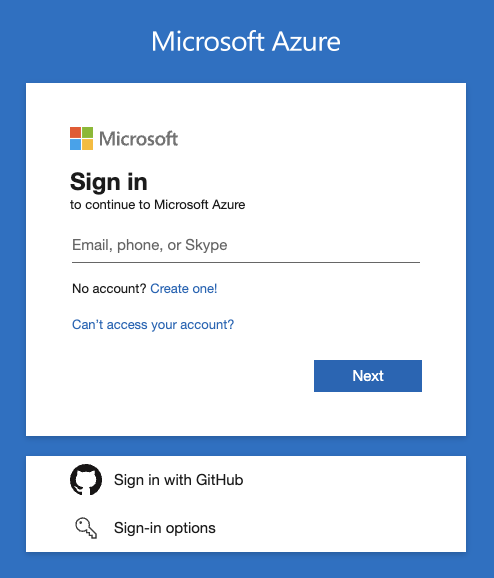 Microsoft Azure portal sign-in page