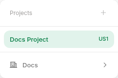 Project selector listing projects with their region codes