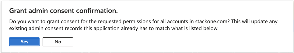 Grant admin consent confirmation dialog