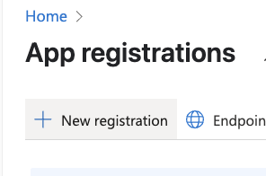 The New registration button on the App registrations page