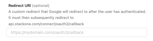 Entering the redirect URI in the provider's OAuth app settings
